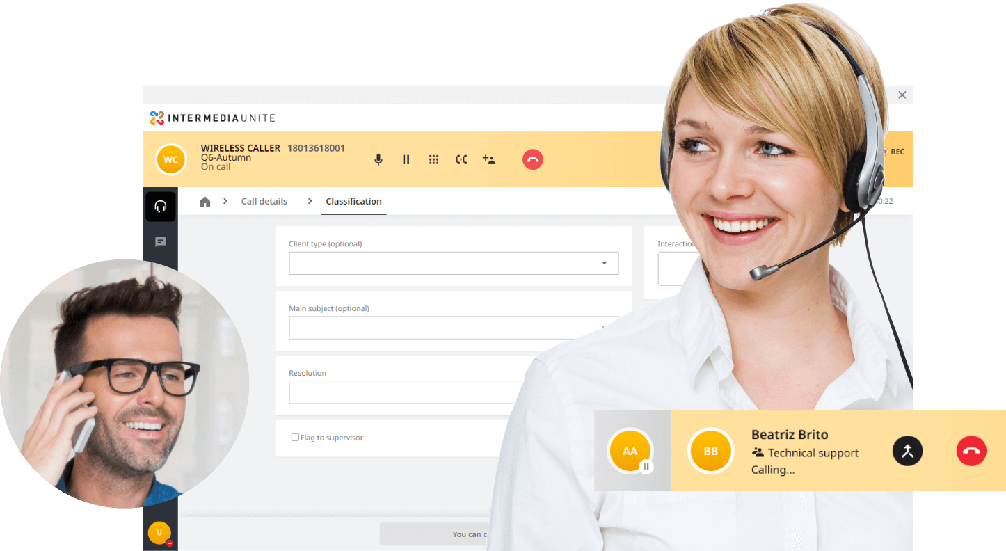 Schermata del Contact Centre - telefono, desktop e app mobile